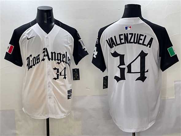 Men%27s Los Angeles Dodgers #34 Fernando Valenzuela White Black Mexico 2025 LA Gothic Style With Fernando Patch Vapor Premier Limited Stitched Jersey